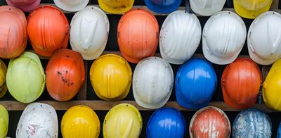 Construction worker helmets
